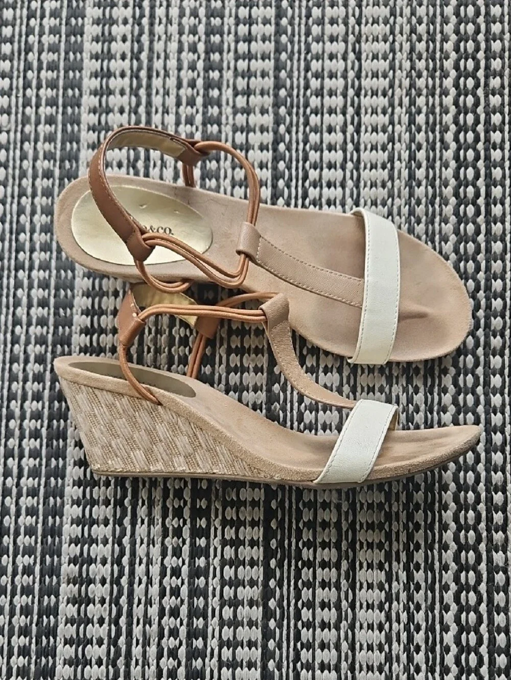 Style & Co. Women's Tan and White Open-Toe T-Strap Sandals